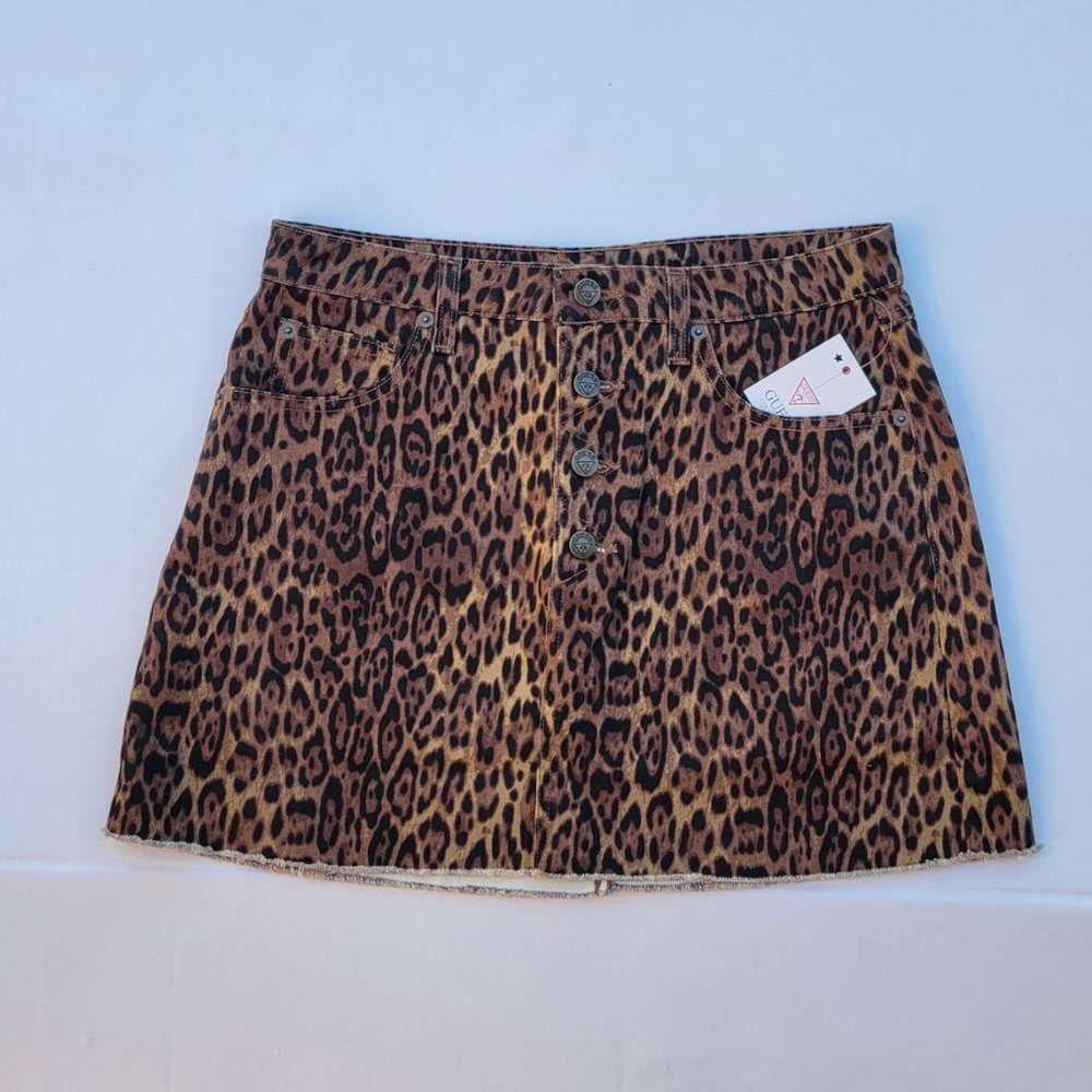 GUESS Leopard Print Denim Mini Skirt - Picture 3 of 8